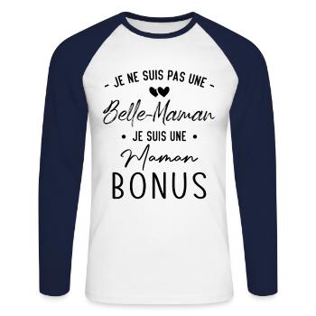 Cadeau belle maman je suis une maman bonus - T-shirt baseball manches longues Homme - blanc/marine - Devant - Nik (191cm)