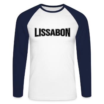 Lisbonne - T-shirt baseball manches longues Homme - blanc/marine - Devant - Nik (191cm)