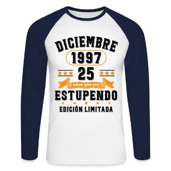 25 Ans Anniversaire Vintage Né(e) en Décembre 1997 - T-shirt baseball manches longues Homme - blanc/marine - Devant - Nik (191cm)
