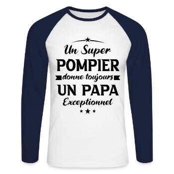 Pompier futur papa sapeur pompier anniversaire - T-shirt baseball manches longues Homme - blanc/marine - Devant - Nik (191cm)