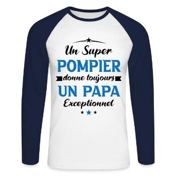 Pompier futur papa sapeur pompier anniversaire - T-shirt baseball manches longues Homme - blanc/marine - Devant - Nik (191cm)