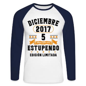 5 Ans Anniversaire Vintage Né(e) en Décembre 2017 - T-shirt baseball manches longues Homme - blanc/marine - Devant - Nik (191cm)