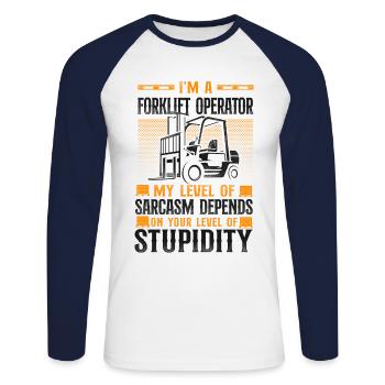 Certified Forklift Truck Operator - Unisex Long Sleeve Baseball T-Shirt - white/navy - Front - Nik (191cm)