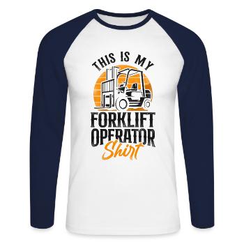 Certified Forklift Truck Operator - Unisex Long Sleeve Baseball T-Shirt - white/navy - Front - Nik (191cm)