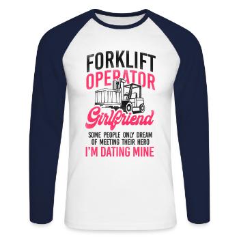 Certified Forklift Truck Operator - Unisex Long Sleeve Baseball T-Shirt - white/navy - Front - Nik (191cm)