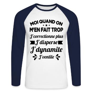 Tontons Flingueurs J'dynamite J'disperse J'ventile - T-shirt baseball manches longues Homme - blanc/marine - Devant - Nik (191cm)