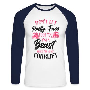 Certified Forklift Truck Operator - Unisex Long Sleeve Baseball T-Shirt - white/navy - Front - Nik (191cm)