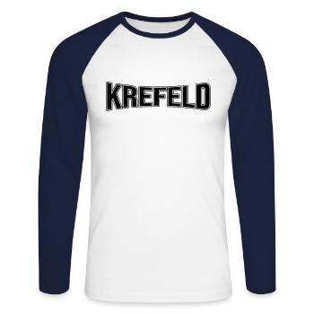 Krefeld - Unisex Baseballshirt langarm - Weiß/Navy - Vorne - Nik (191cm)