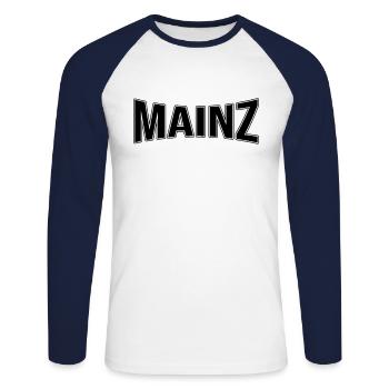 Mainz - Unisex Baseballshirt langarm - Weiß/Navy - Vorne - Nik (191cm)