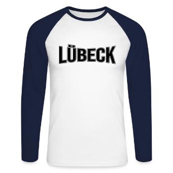 Lübeck - T-shirt baseball manches longues Homme - blanc/marine - Devant - Nik (191cm)