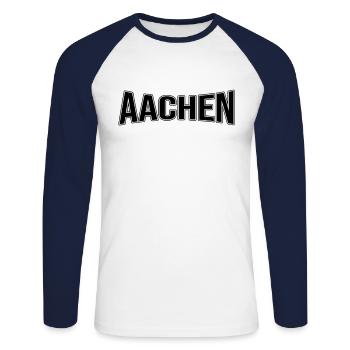 Aix-la-Chapelle - T-shirt baseball manches longues Homme - blanc/marine - Devant - Nik (191cm)