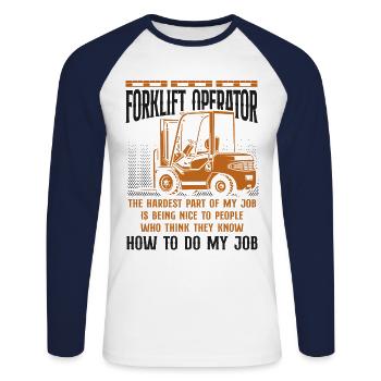 Certified Forklift Truck Operator - Unisex Baseballshirt langarm - Weiß/Navy - Vorne - Nik (191cm)