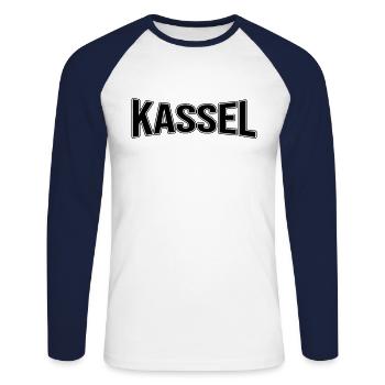 Kassel - Unisex Long Sleeve Baseball T-Shirt - white/navy - Front - Nik (191cm)