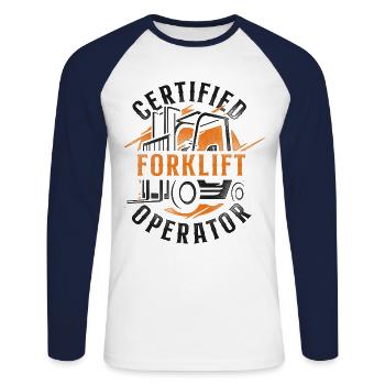 Certified Forklift Truck Operator - Unisex Long Sleeve Baseball T-Shirt - white/navy - Front - Nik (191cm)