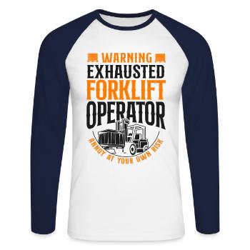 Certified Forklift Truck Operator - Unisex Baseballshirt langarm - Weiß/Navy - Vorne - Nik (191cm)