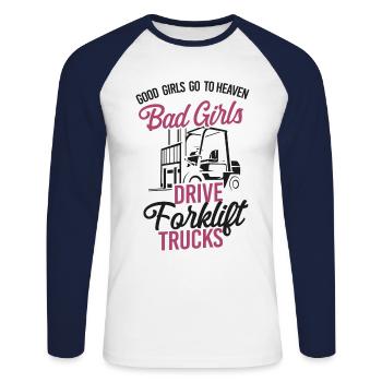 Certified Forklift Truck Operator - Unisex Baseballshirt langarm - Weiß/Navy - Vorne - Nik (191cm)