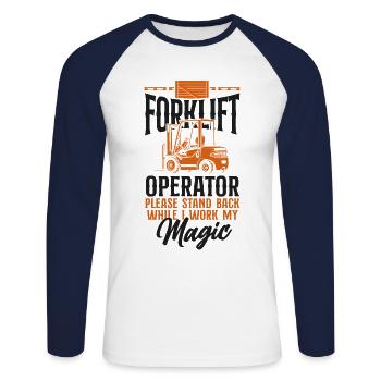 Certified Forklift Truck Operator - Unisex Long Sleeve Baseball T-Shirt - white/navy - Front - Nik (191cm)