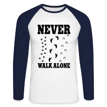 Never Walk Alone Dog Horse - Unisex Long Sleeve Baseball T-Shirt - white/navy - Front - Nik (191cm)