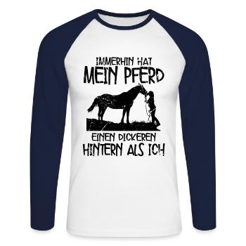 Pferde - Unisex Baseballshirt langarm - Weiß/Navy - Vorne - Nik (191cm)