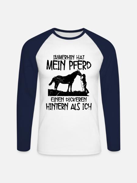 Pferde - Unisex Baseballshirt langarm - Weiß/Navy