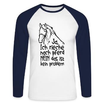 Ja Ich Rieche Nach Pferd Pferde - Unisex Baseballshirt langarm - Weiß/Navy - Vorne - Nik (191cm)