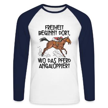 Pferde - Unisex Baseballshirt langarm - Weiß/Navy - Vorne - Nik (191cm)