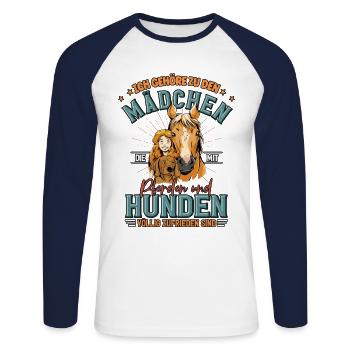 Pferde Hunde - Unisex Baseballshirt langarm - Weiß/Navy - Vorne - Nik (191cm)