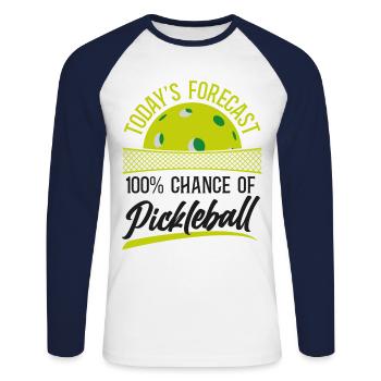 Pickleball Today's Forecast 100% - Unisex Baseballshirt langarm - Weiß/Navy - Vorne - Nik (191cm)