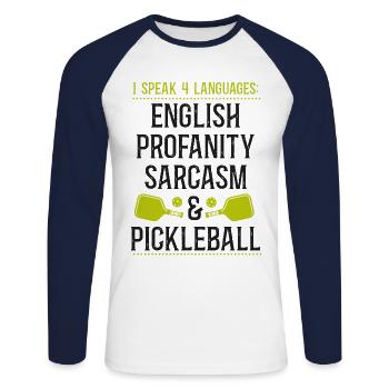 Pickleball I Speak 4 Languages - Unisex Long Sleeve Baseball T-Shirt - white/navy - Front - Nik (191cm)