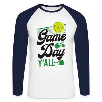 Pickleball Girl Ladies Game Day - Unisex Baseballshirt langarm - Weiß/Navy - Vorne - Nik (191cm)