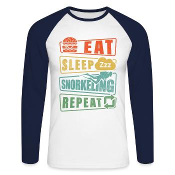 Eat Sleep Snorkel Repeat Scuba Diver Diving Snorke - Unisex Baseballshirt langarm - Weiß/Navy - Vorne - Nik (191cm)