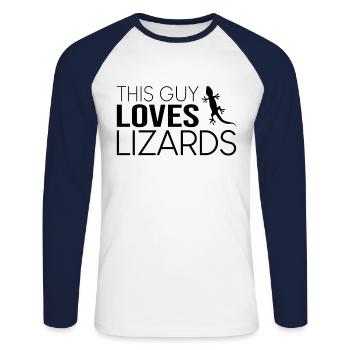 This guy loves lizards - Unisex Long Sleeve Baseball T-Shirt - white/navy - Front - Nik (191cm)