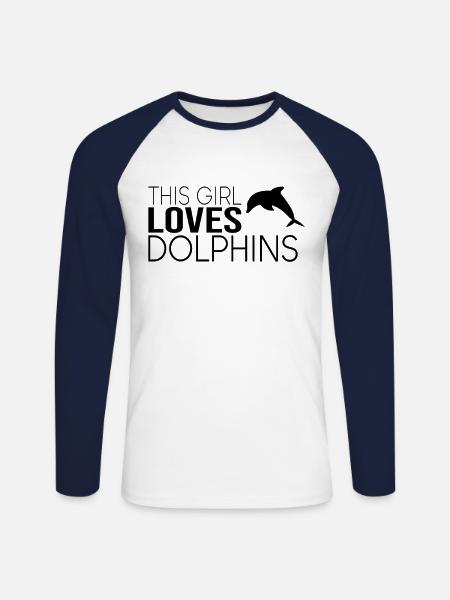 This girl loves dolphins - Unisex Long Sleeve Baseball T-Shirt - white/navy