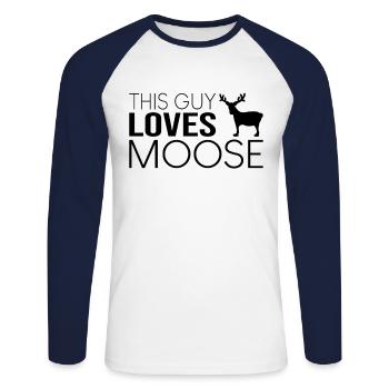 Ce gars aime l’orignal - T-shirt baseball manches longues Homme - blanc/marine - Devant - Nik (191cm)