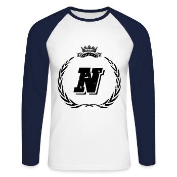 N Buchstabe Kranz - Unisex Baseballshirt langarm - Weiß/Navy - Vorne - Nik (191cm)