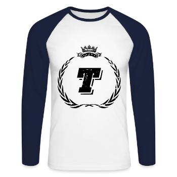 Couronne de lettre T - T-shirt baseball manches longues Homme - blanc/marine - Devant - Nik (191cm)