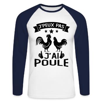 I Can't I Have Hen - Unisex Long Sleeve Baseball T-Shirt - white/navy - Front - Nik (191cm)