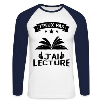 Ich kann nicht lesen - Unisex Baseballshirt langarm - Weiß/Navy - Vorne - Nik (191cm)