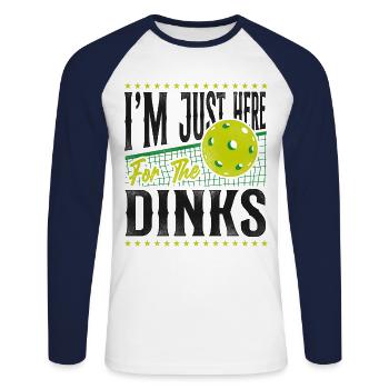 Pickleball Pun I'm Just Here For - Unisex Long Sleeve Baseball T-Shirt - white/navy - Front - Nik (191cm)