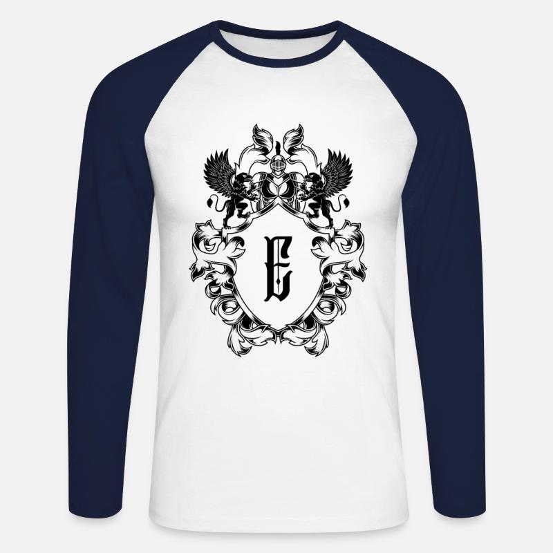E Buchstabe Wappen - Unisex Baseballshirt langarm - Weiß/Navy