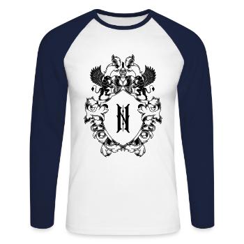 N Buchstabe Wappen - Unisex Baseballshirt langarm - Weiß/Navy - Vorne - Nik (191cm)