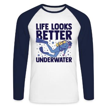 Life Looks Better Underwater Scuba Diver Diving Sn - Unisex Baseballshirt langarm - Weiß/Navy - Vorne - Nik (191cm)