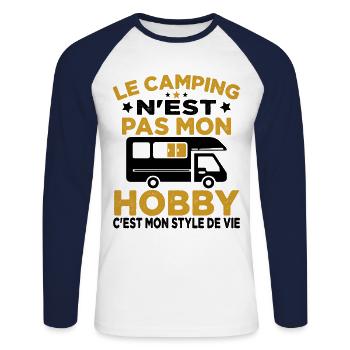 J'aime Camping C'est Mon Style De Vie Camping Car - T-shirt baseball manches longues Homme - blanc/marine - Devant - Nik (191cm)