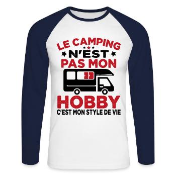 J'aime Camping C'est Mon Style De Vie Camping Car - T-shirt baseball manches longues Homme - blanc/marine - Devant - Nik (191cm)