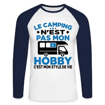 J'aime Camping C'est Mon Style De Vie Camping Car - T-shirt baseball manches longues Homme - blanc/marine - Devant - Nik (191cm)