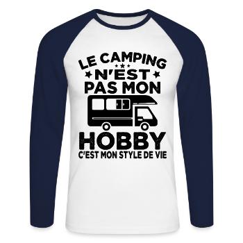 J'aime Camping C'est Mon Style De Vie Camping Car - T-shirt baseball manches longues Homme - blanc/marine - Devant - Nik (191cm)