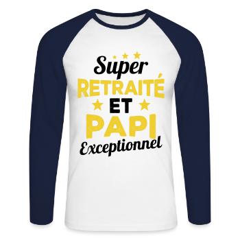 Super Retraité et Papi Exceptionnel Humour Cadeau - T-shirt baseball manches longues Homme - blanc/marine - Devant - Nik (191cm)