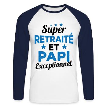 Super Retraité et Papi Exceptionnel Humour Cadeau - T-shirt baseball manches longues Homme - blanc/marine - Devant - Nik (191cm)