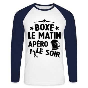 Boxe Le Matin Et Apéro Le Soir Boxing Sport - T-shirt baseball manches longues Homme - blanc/marine - Devant - Nik (191cm)