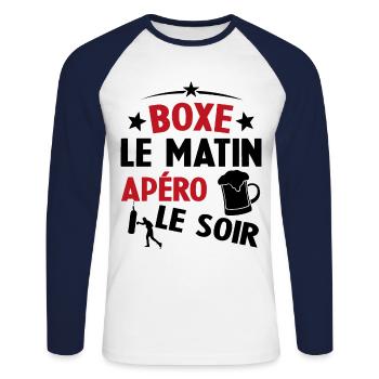 Boxe Le Matin Et Apéro Le Soir Boxing Sport - T-shirt baseball manches longues Homme - blanc/marine - Devant - Nik (191cm)